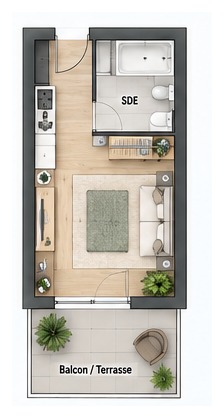 Illustration de plan type T1 – plan réel sur demande